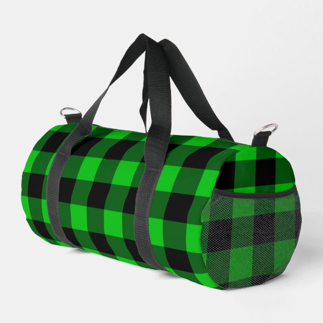 Schwarzer und grüner Karo Duffle Bag (Rechte Ecke)