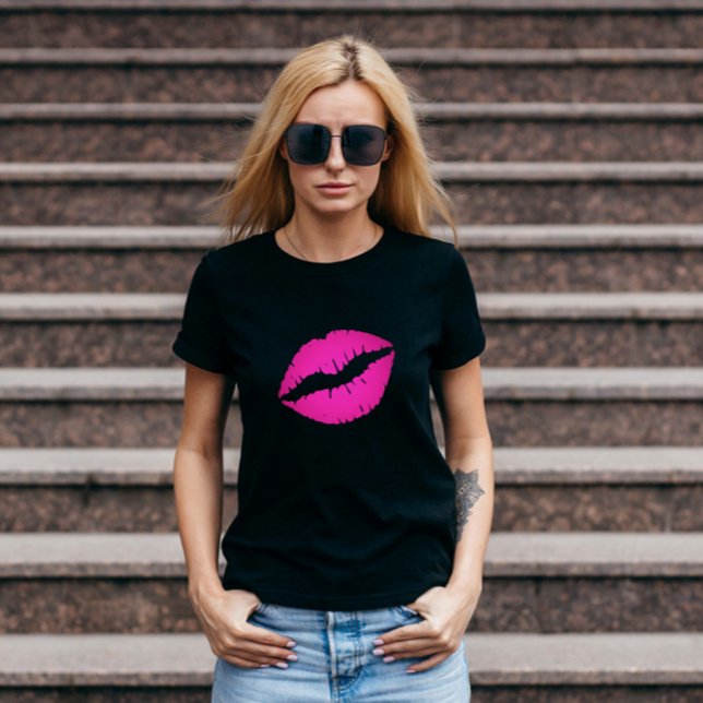 Schwarzer und heiß rosa Ombre Lipstick T-Shirt (Hot Pink Ombre Lipstick Kiss T-Shirt)