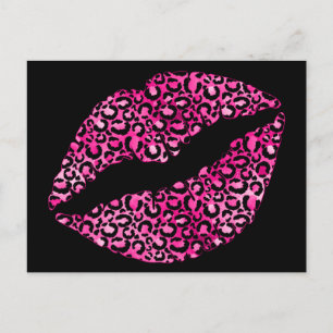 Schwarzer und heißrosa Leopard-Fleck-Lippenstift-K Postkarte