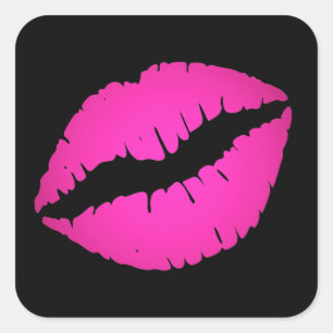 Schwarzer und Hot-Pink-Kuss Quadratischer Aufkleber