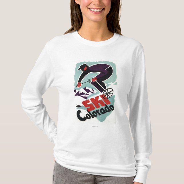 Schwarzer und lila gekleideter Skier T-Shirt (Vorderseite)
