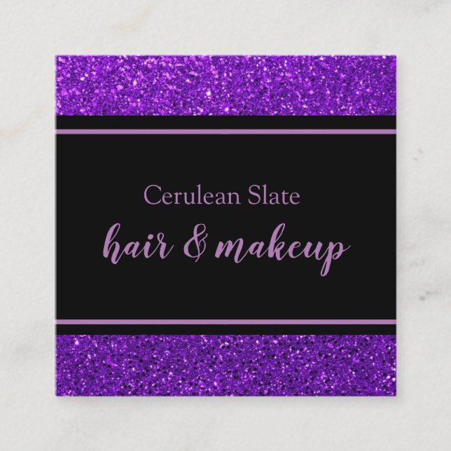 Schwarzer und Lila Glitzer Quadratische Visitenkarte (Vorderseite)