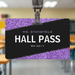 Schwarzer und Lila Glitzer Schullehrer Hall Pass Ausweis