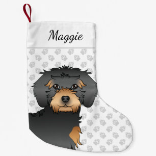 Schwarzer und Lohfarbener Mini Goldendoodle Süßer  Kleiner Weihnachtsstrumpf