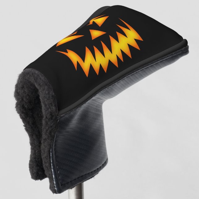 Schwarzer und orange beängstigender Kürbis Golf Headcover (3/4 Vorderseite)