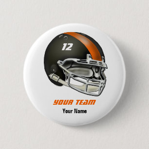 Schwarzer und orange Football-Helm Button