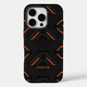 Schwarzer und orangefarbener Gaming-Hintergrund pe iPhone 16 Pro Hülle
