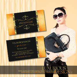 Schwarzer und orangefarbener Glitzer Golden Verzie Visitenkarte