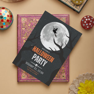 Schwarzer und orangefarbener Halloween-Vollmond Postkarte
