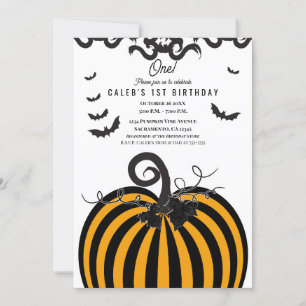 Schwarzer und orangefarbener Kürbis Halloween 1. G Einladung