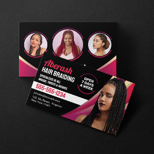 Schwarzer und Rosa Haar-Flecht-Salon Foto hinzufüg Visitenkarte