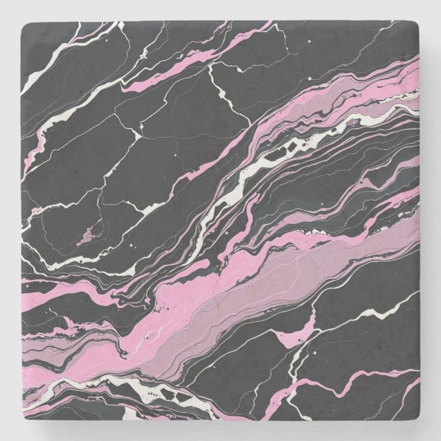 Schwarzer und rosa Marmor Steinuntersetzer (Vorderseite)