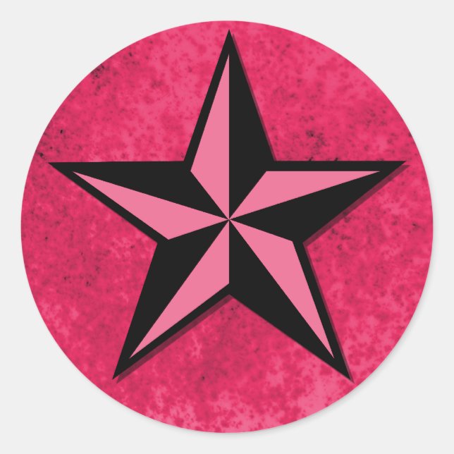 Schwarzer und rosa Star Runder Aufkleber (Vorderseite)