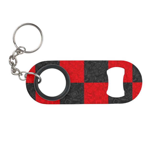 Schwarzer und roter Checkered Schlüsselbund Flaschenöffner (Vorderseite (Horizontal))