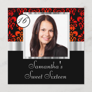Schwarzer und roter Damast 16. Geburtstag Einladung