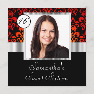 Schwarzer und roter Damast 16. Geburtstag Einladung