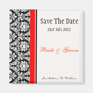 Schwarzer und roter Damast Save the Date Magnet