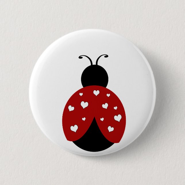 Schwarzer und roter Herz-Marienkäfer Button (Vorderseite)