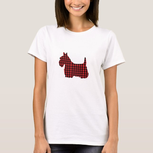 Schwarzer und roter karierter Scottie-Hund T-Shirt (Vorderseite)