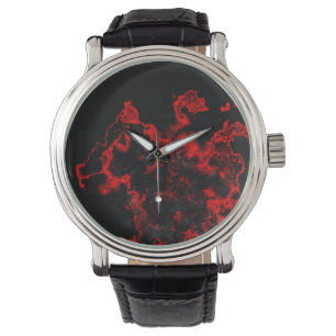 Schwarzer und roter Marmorraum Armbanduhr