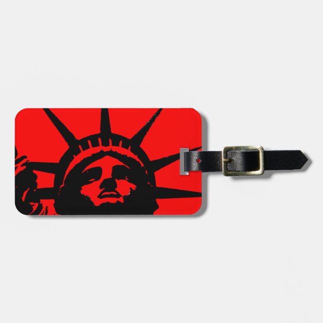 Schwarzer und roter Pop Kunststatue des Liberty Ba Gepäckanhänger (Vorderseite horizontal)