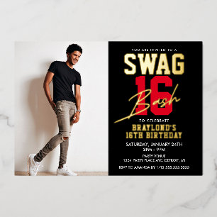 Schwarzer und roter Swag 16. Geburtstag Folieneinladung