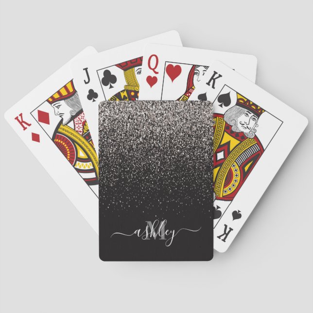 Schwarzer und Silberner Glitzer Spielkarten (Rückseite)