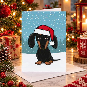 Schwarzer und Tan-Dackel Santa Süßer Hund Weihnach Feiertagskarte