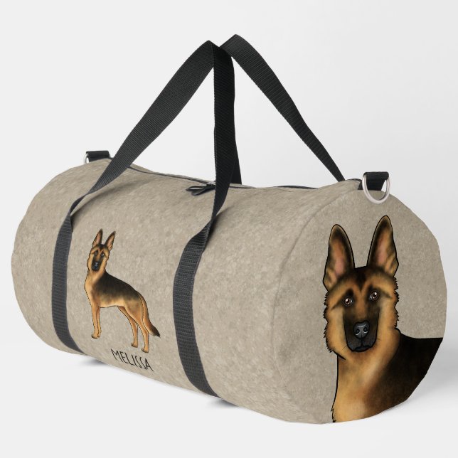 Schwarzer und Tan Deutscher Schäferhund und Name B Duffle Bag (Linke Ecke)