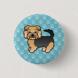 Schwarzer und Tan Norfolk Terrier Hund auf blau Button
