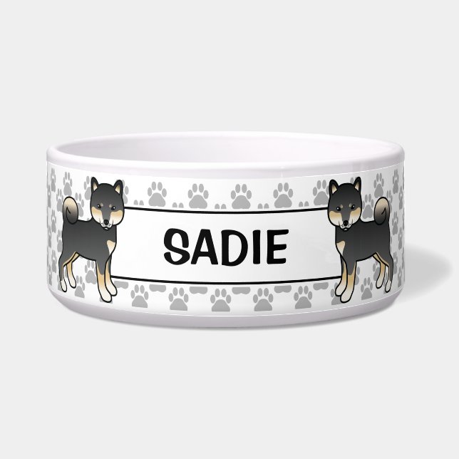 Schwarzer und Tan Shiba Inu Niedlicher Hund mit Ha Napf (Vorderseite)