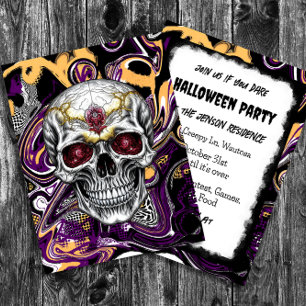 Schwarzer und violetter Zuckerschädel Halloween Postkarte