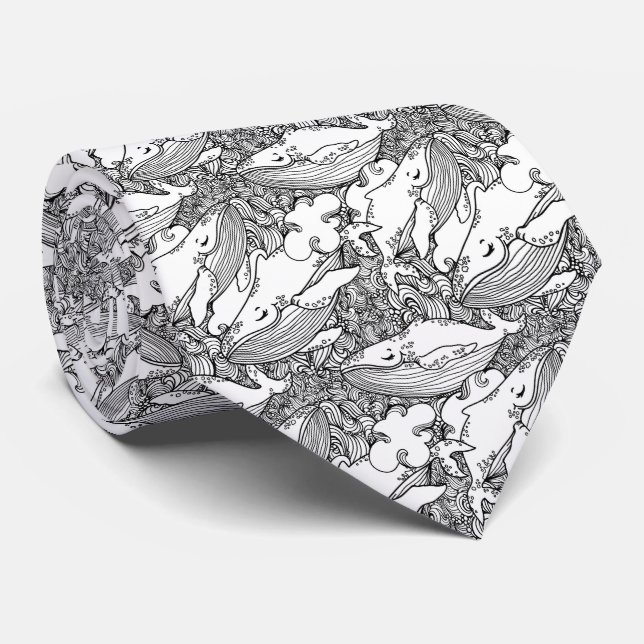 Schwarzer und weißer Buckelwal Krawatte (Gerollt)