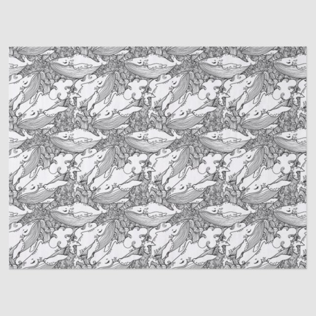 Schwarzer und weißer Buckelwal Seidenpapier (Vorderseite)