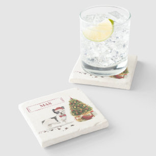 Schwarzer und weißer Bulldogge Steinuntersetzer