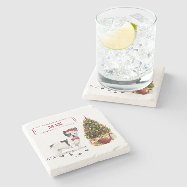 Schwarzer und weißer Bulldogge Steinuntersetzer (Seitenansicht)