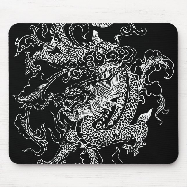 Schwarzer und Weißer Drache Mousepad (Vorne)