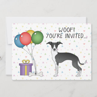Schwarzer und weißer Grauhund zum Geburtstag Einladung