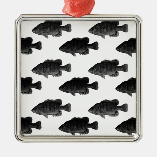 Schwarzer und weißer grüner Sonnenfisch Silbernes Ornament (Vorne)