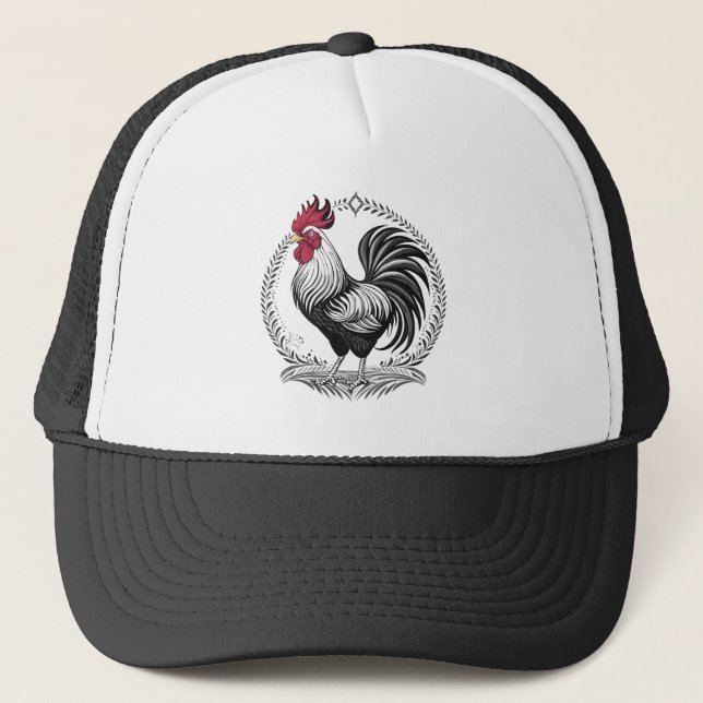 Schwarzer und weißer Hahn Truckerkappe (Vorderseite)
