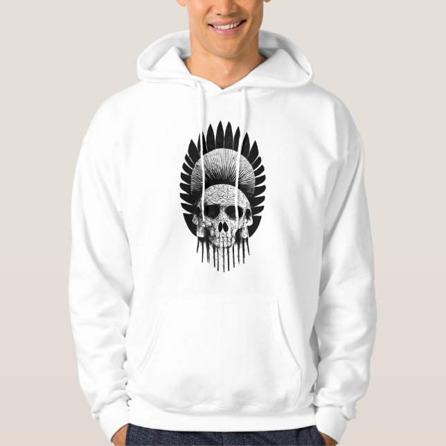 Schwarzer und weißer Indischer Schädel Hoodie (Vorderseite)