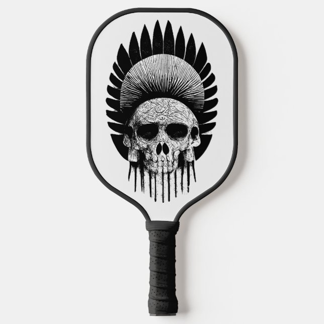 Schwarzer und weißer Indischer Schädel Pickleball Schläger (Vorderseite)