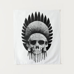 Schwarzer und weißer Indischer Schädel Wandteppich