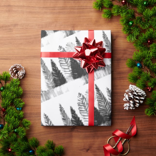 Schwarzer und weißer moderner Pinienwald Geschenkpapier (Feiertagsgeschenk)