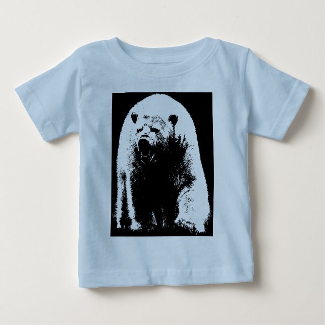 Schwarzer und weißer Pop Art Polar Bär Baby T-shirt (Vorderseite)