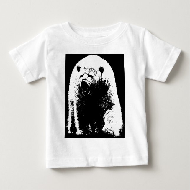 Schwarzer und weißer Pop Art Polar Bär Baby T-shirt (Vorderseite)