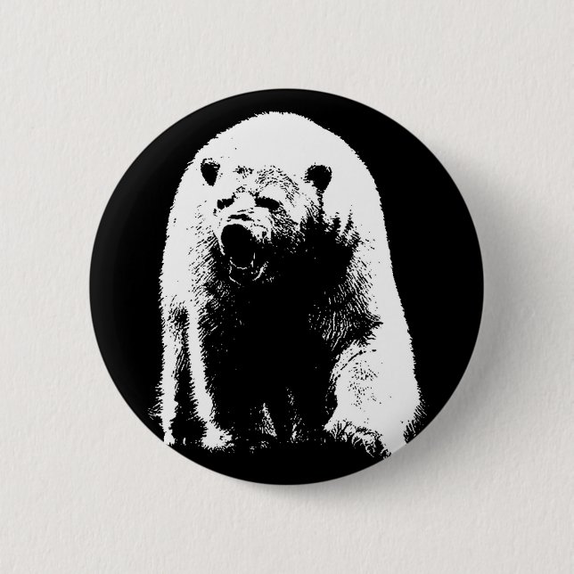 Schwarzer und weißer Pop Art Polar Bär Button (Vorderseite)