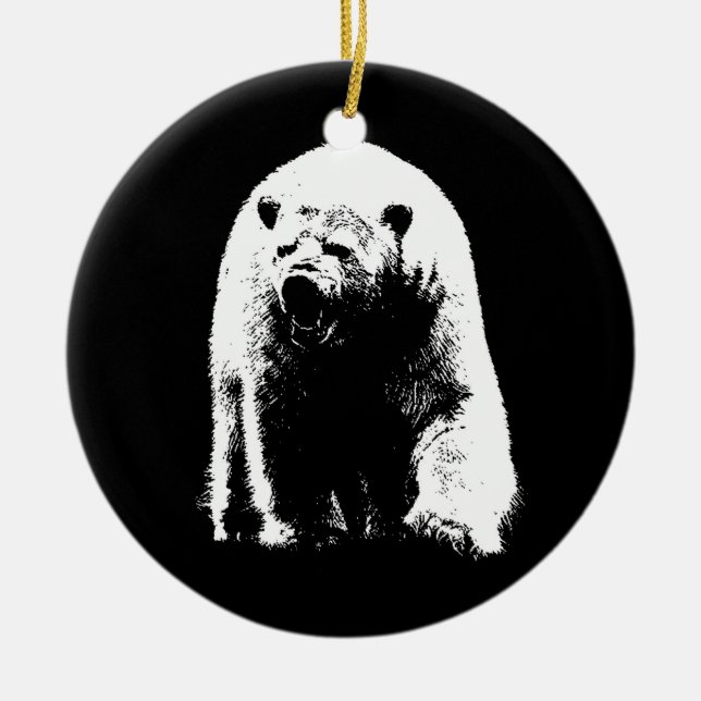 Schwarzer und weißer Pop Art Polar Bär Keramik Ornament (Vorne)