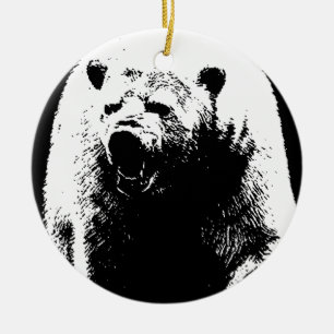 Schwarzer und weißer Pop Art Polar Bär Keramik Ornament