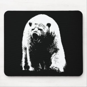 Schwarzer und weißer Pop Art Polar Bär Mousepad